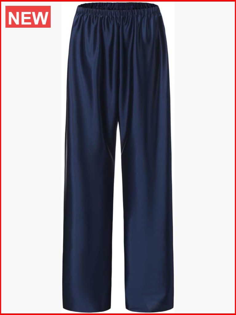Satin Wide Leg Dress Pants Silk Casual Dressy Long Flowy Pants Elastic High